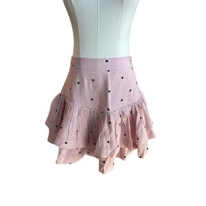 VDC8 Pink and black heart print mini skirt with ruffles size small